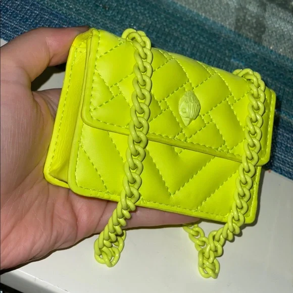 NWT KURT GEIGER LONDON Micro Kensington Neon Yellow Leather Crossbody - Picture 3 of 8